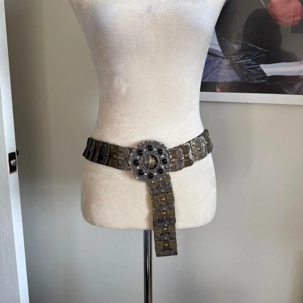 Bronze and silver vintage ornate belt with metal buckle Super unique - Picture 3 of 4